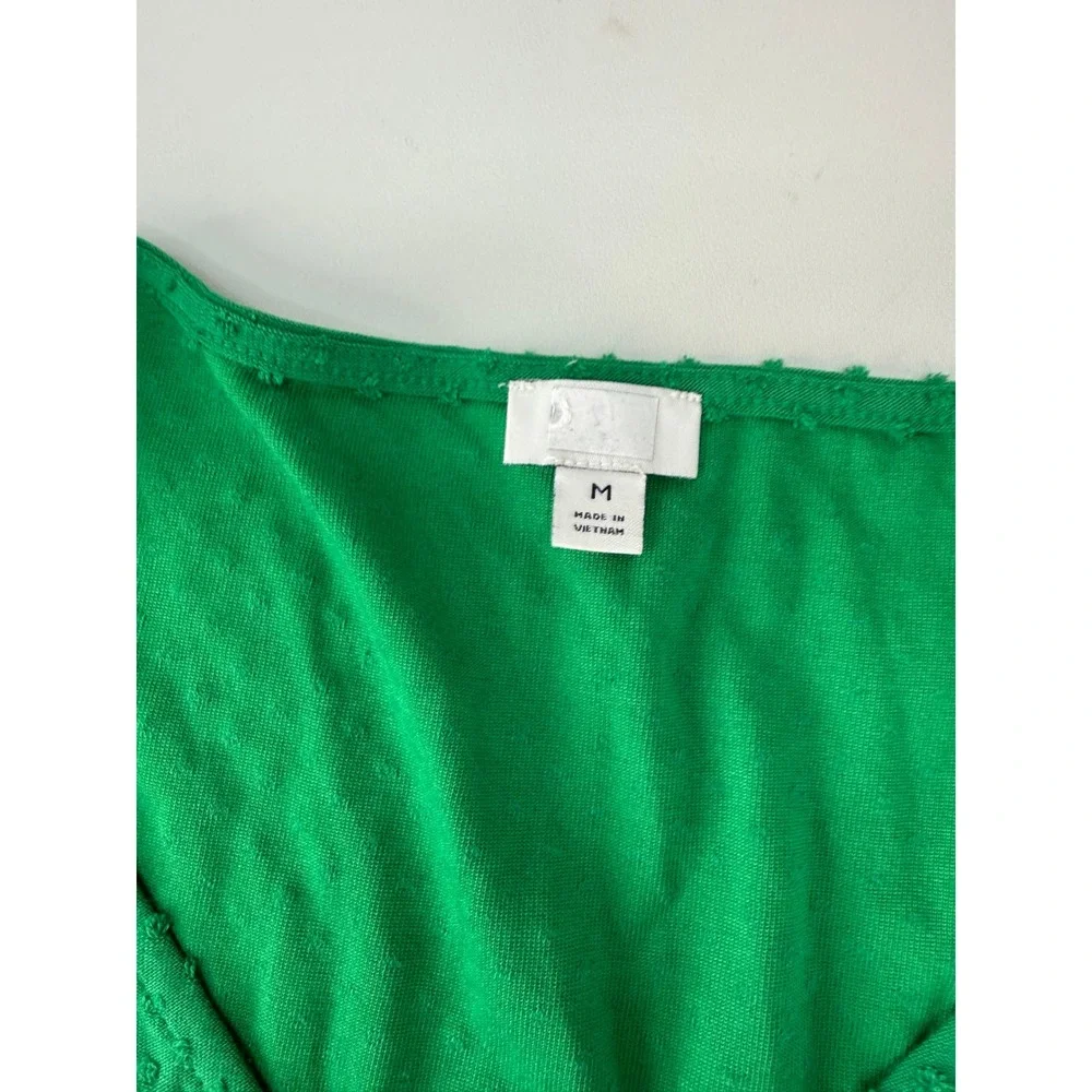 J.Crew Green Dot V-Neck Lined‎ Blouse Smocked Cuff Womens Size Medium NEW
